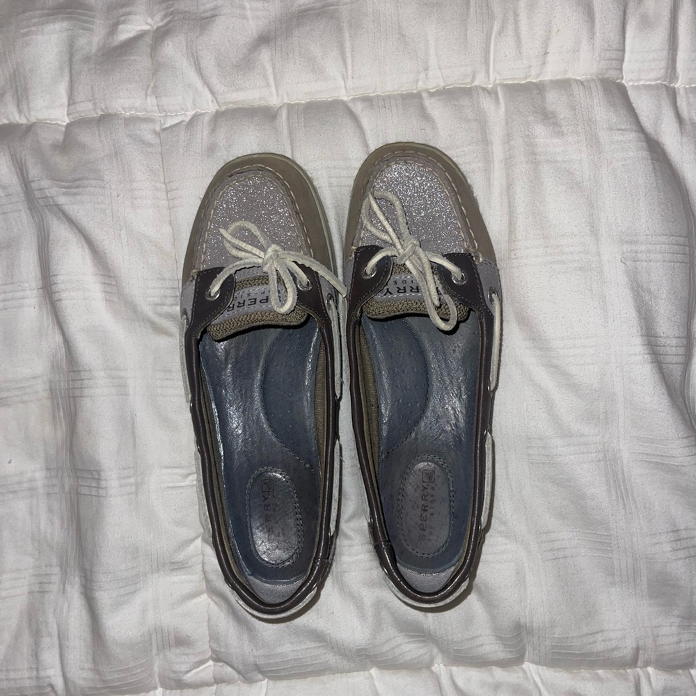 Sperry Angelfish Grey Sparkle Boat Shoes